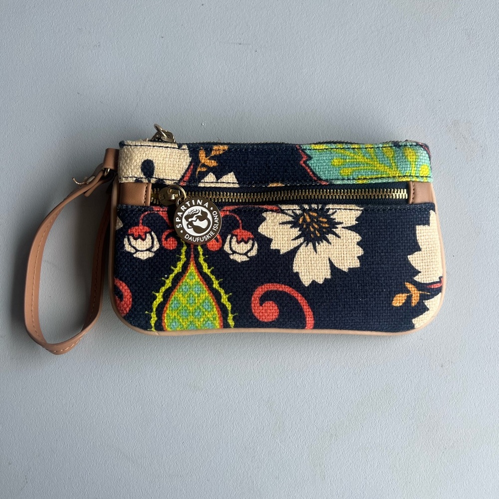 Spartina Blue and Green Floral Wristlet Clutch